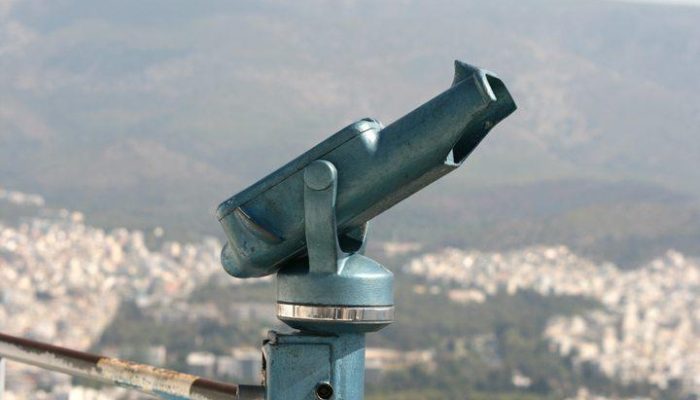 binoculars on lycabetus hill athens greece closeup